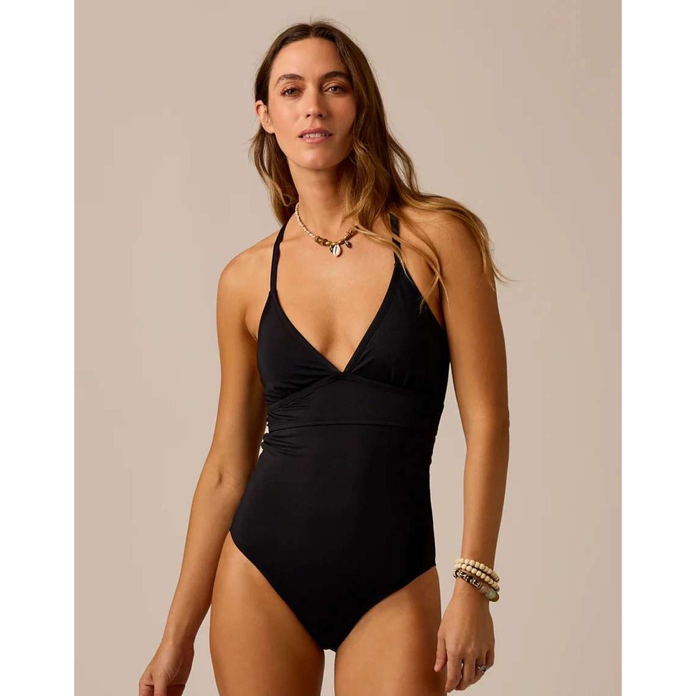 Carve Designs Black Dahlia One Piece Swim Suit Deep V Racerback Lace Up Tie L